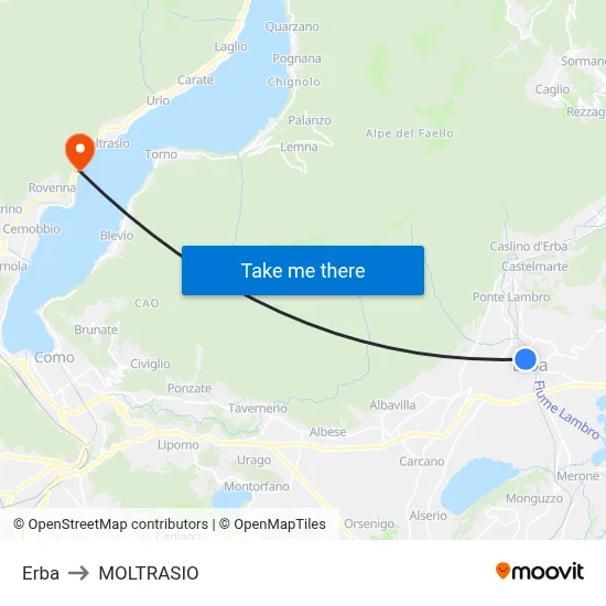 Erba to Moltrasio map