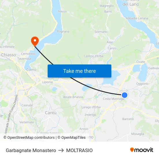 Garbagnate Monastero to Moltrasio map