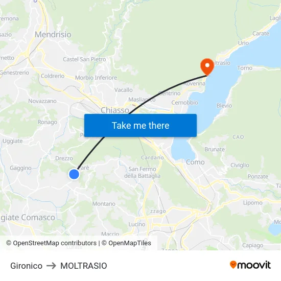 Gironico to Moltrasio map