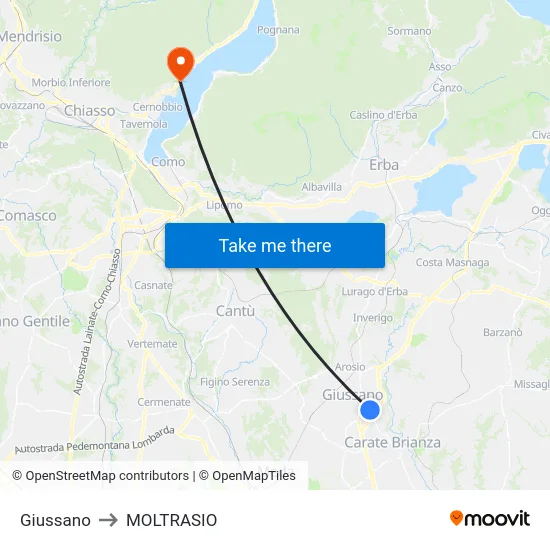 Giussano to Moltrasio map