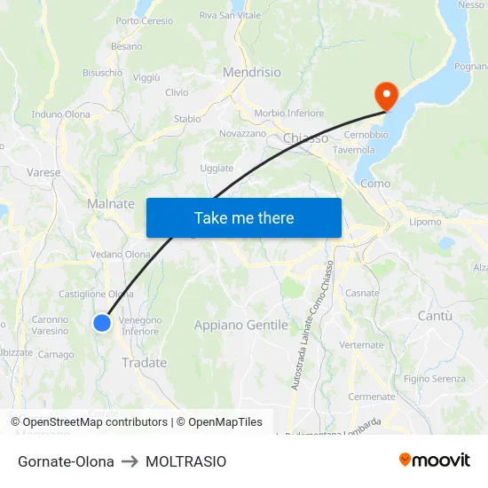 Gornate-Olona to Moltrasio map