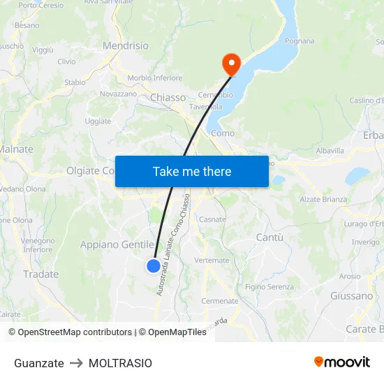 Guanzate to Moltrasio map