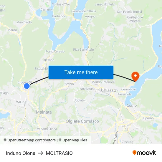 Induno Olona to Moltrasio map