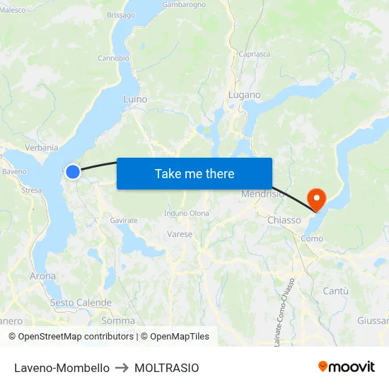 Laveno-Mombello to Moltrasio map