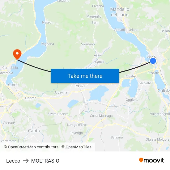 Lecco to Moltrasio map