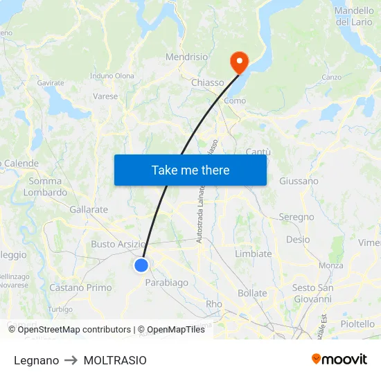 Legnano to Moltrasio map