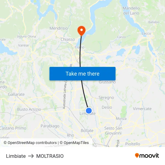 Limbiate to Moltrasio map