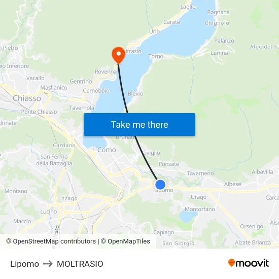 Lipomo to Moltrasio map
