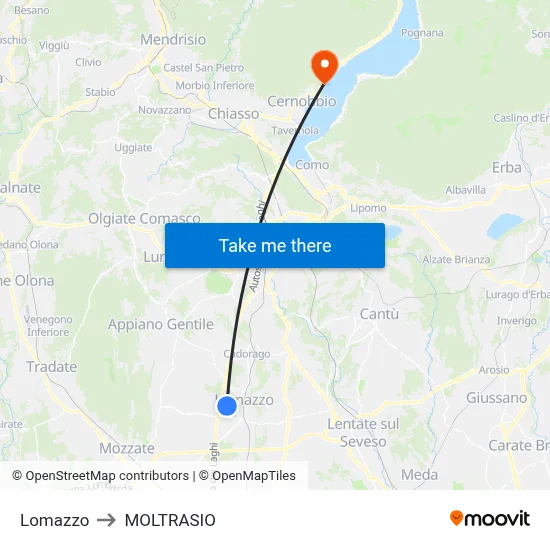 Lomazzo to Moltrasio map