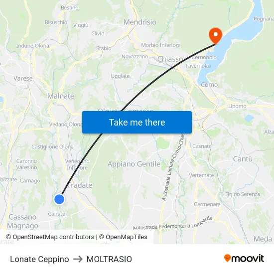 Lonate Ceppino to Moltrasio map