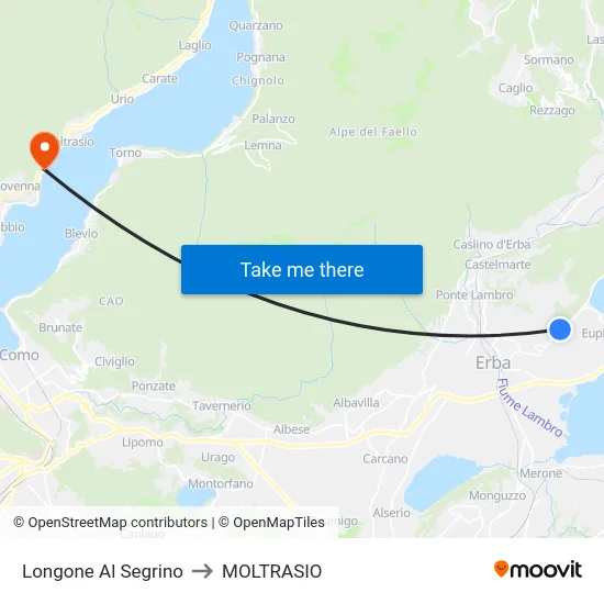 Longone Al Segrino to Moltrasio map