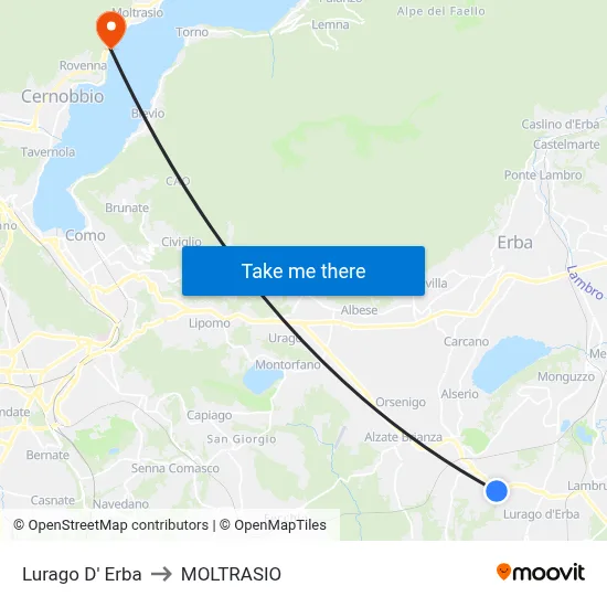 Lurago d'Erba to Moltrasio map