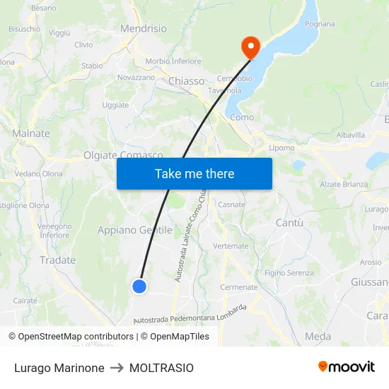 Lurago Marinone to Moltrasio map
