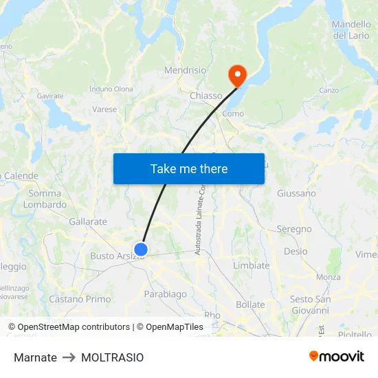 Marnate to Moltrasio map