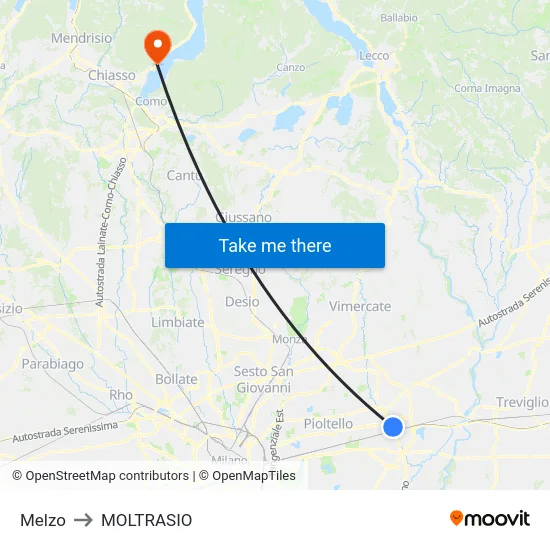 Melzo to Moltrasio map