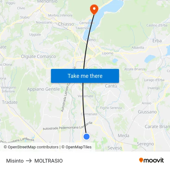 Misinto to Moltrasio map