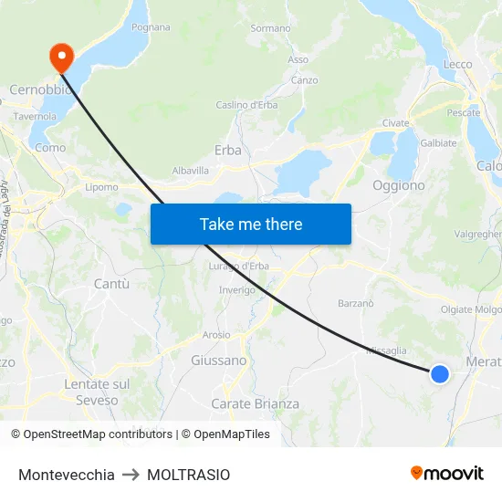 Montevecchia to Moltrasio map