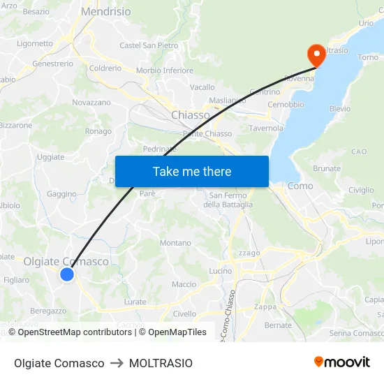 Olgiate Comasco to MOLTRASIO map