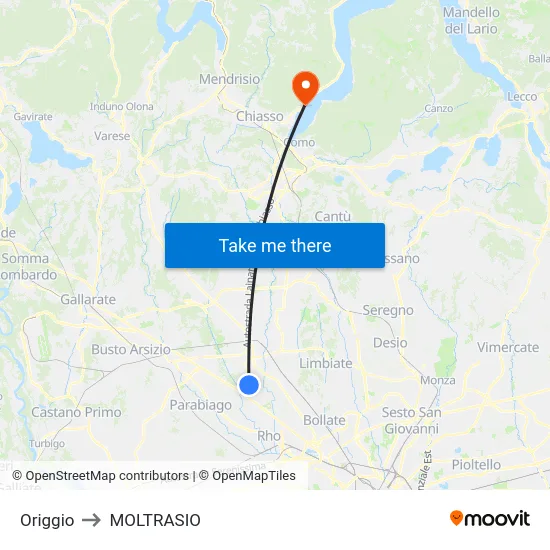 Origgio to MOLTRASIO map