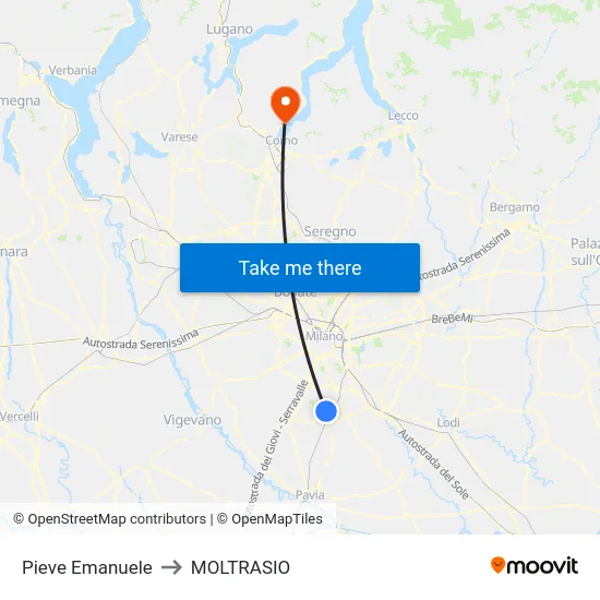 Pieve Emanuele to Moltrasio map