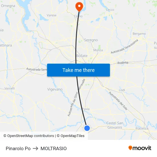 Pinarolo Po to MOLTRASIO map