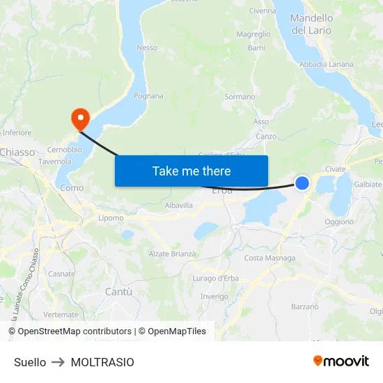 Suello to Moltrasio map