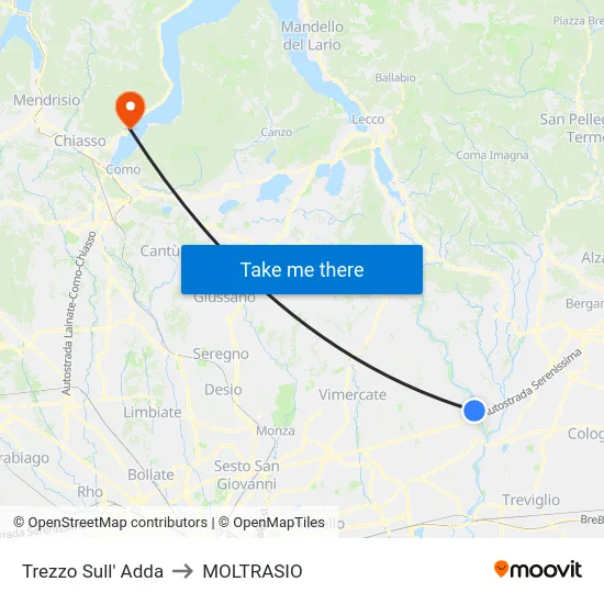 Trezzo Sull' Adda to Moltrasio map