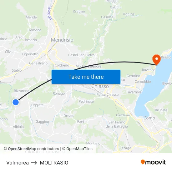 Valmorea to Moltrasio map