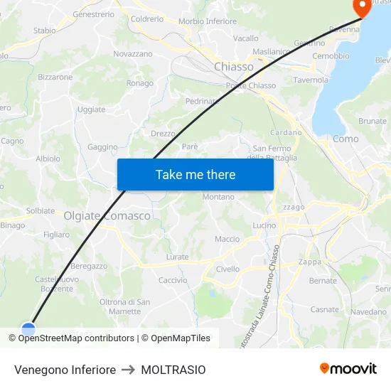 Venegono Inferiore to MOLTRASIO map