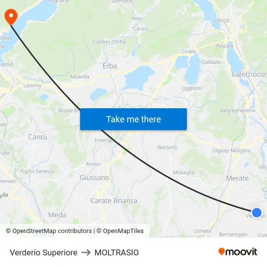 Verderio Superiore to Moltrasio map