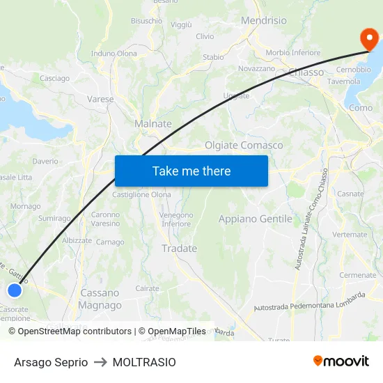 Arsago Seprio to Moltrasio map