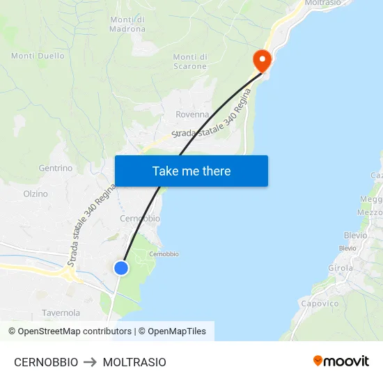 Cernobbio to Moltrasio map