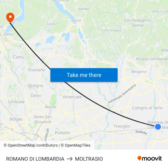 ROMANO DI LOMBARDIA to MOLTRASIO map