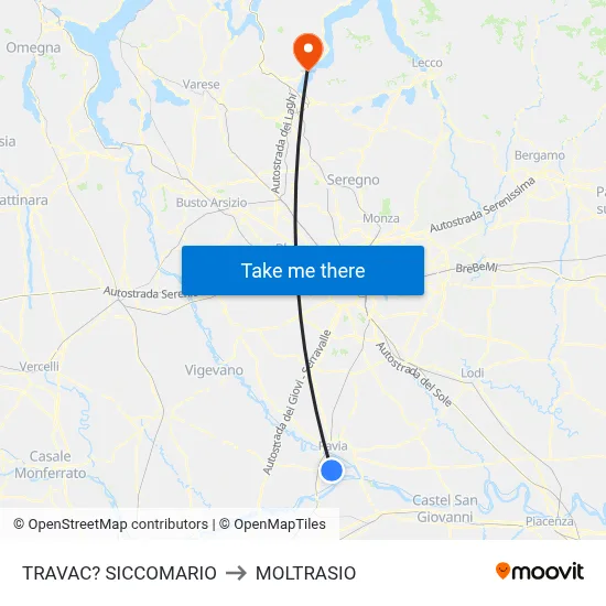Travacò Siccomario to Moltrasio map