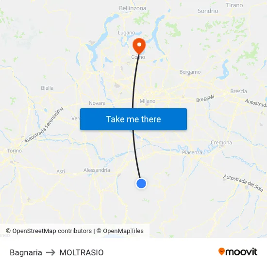 Bagnaria to Moltrasio map