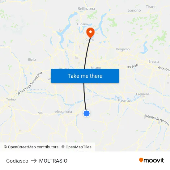 Godiasco to Moltrasio map