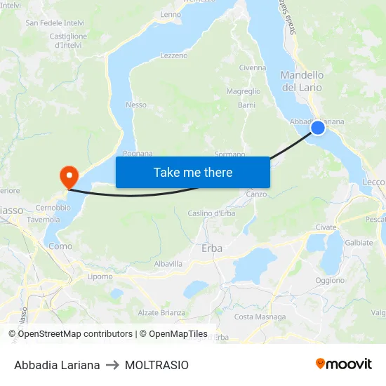Abbadia Lariana to Moltrasio map