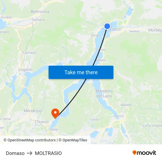 Domaso to Moltrasio map