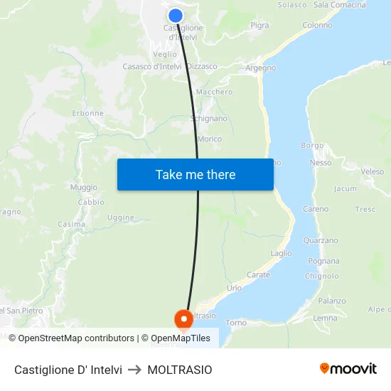 Castiglione d'Intelvi to Moltrasio map