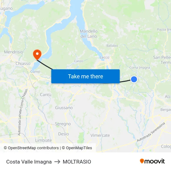 Costa Valle Imagna to Moltrasio map