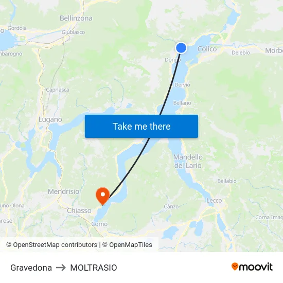 Gravedona to Moltrasio map