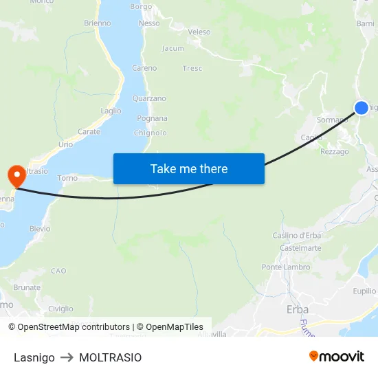 Lasnigo to Moltrasio map