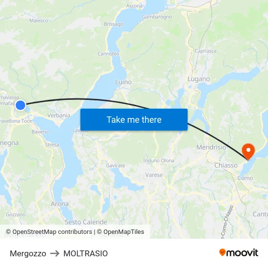 Mergozzo to Moltrasio map