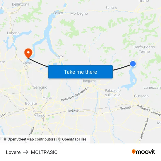 Lovere to Moltrasio map