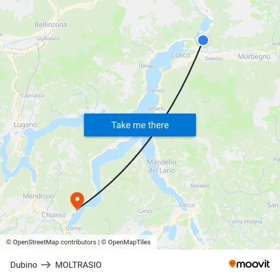 Dubino to Moltrasio map