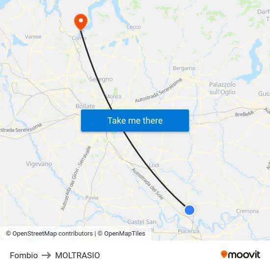 Fombio to Moltrasio map