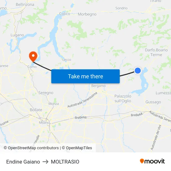 Endine Gaiano to Moltrasio map