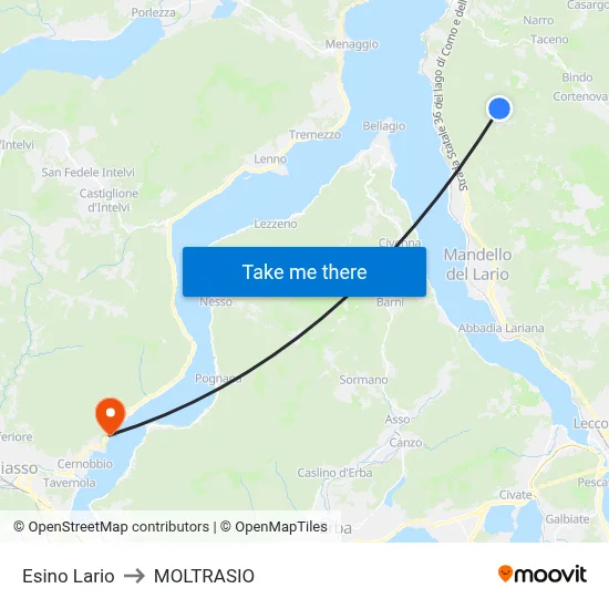 Esino Lario to Moltrasio map