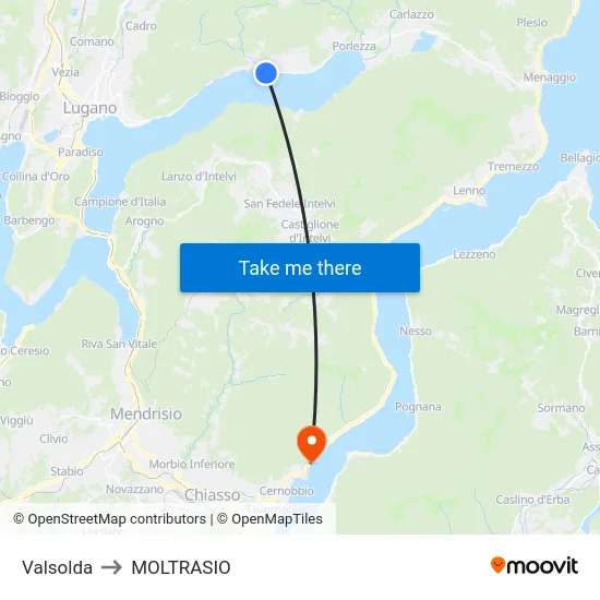 Valsolda to Moltrasio map