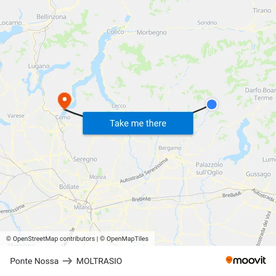Ponte Nossa to Moltrasio map